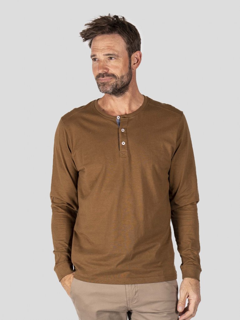 Pre End - Grandad langærmet t-shirt i brun - Herre - 2XL