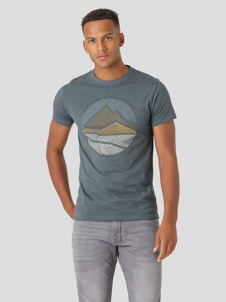 Marcus - Print t-shirt i gråblå - Herre - 2XL