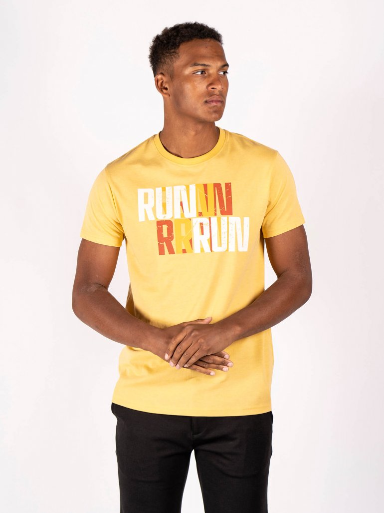 Marcus - T-shirt med print i gul - Herre - 2XL